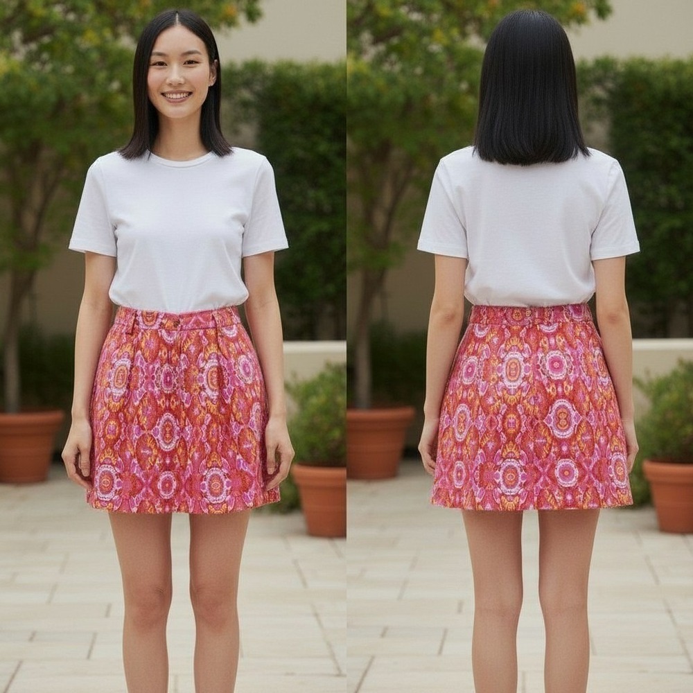 Jones New York Sport Skirt Womens 10 Pink Orange Ikat Medallion Boho Summer